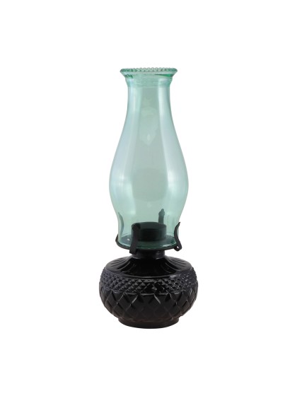 LANTERNE MAGIE NOIRE VERRE VERT POUR BOUGIE CHAUFFE PLAT - DIA 12CM X 31CM