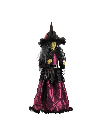 SORCIERE ROBE VIOLETTE DEBOUT AVEC CAGE A OISEAU 21CM X 21CM X 62CM