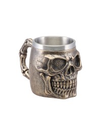 MUG RESINE TETE DE MORT BRONZE 10CM X 16CM X 11CM