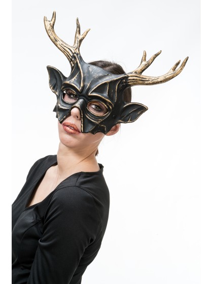 MASQUE DE CERF NOIR ET BRONZE 37CM X 25CM