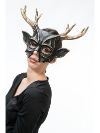 MASQUE DE CERF NOIR ET BRONZE 37CM X 25CM