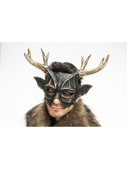 MASKE AUS HIRSCH SCHWARZ UND BRONZE 37CM X 25CM