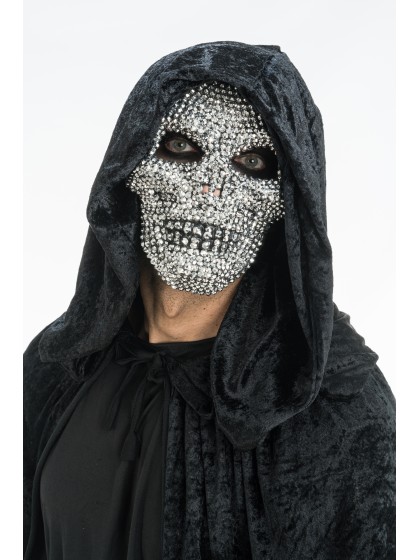 MASKE TOTENKOPF STRASS SILBER 16CM X 6.5CM X 24.5CM