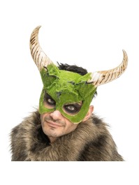 HORNED ANIMAL HALF MASK WITH MOSS EFFECT 34CM X 8CM X 29CM