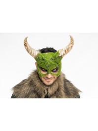 HORNED ANIMAL HALF MASK WITH MOSS EFFECT 34CM X 8CM X 29CM