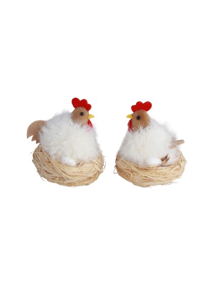 WHITE HEN IN NEST 2 ASS DIA 7CM X 8CM