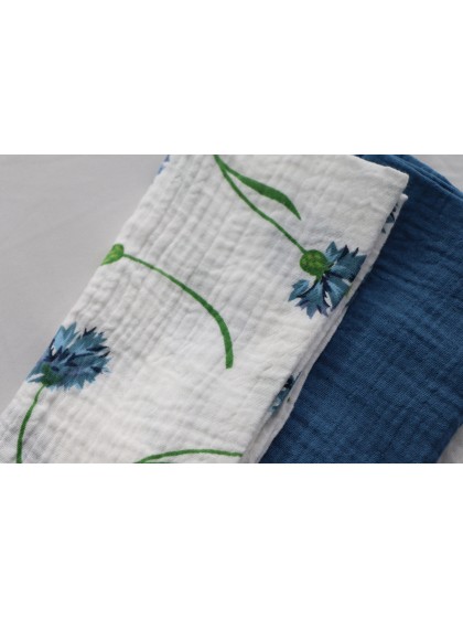 4 SERVIETTES COTON GAUFRE BLEUETS 40CM X 40CM
