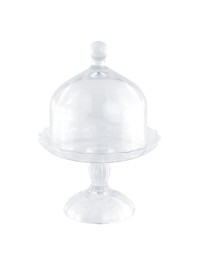 PLATEAU VERRE PETUNIA SUR PIED AVEC CLOCHE DIA 16.4CM X 23CM