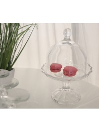 PLATEAU VERRE PETUNIA SUR PIED AVEC CLOCHE DIA 16.4CM X 23CM