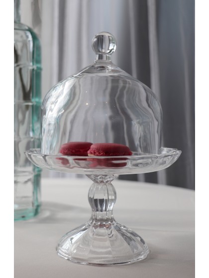 TABLETT GLAS PETUNIA AUF FUSS MIT GLOCKE DIA 16.4CM X 23CM