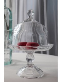 PETUNIA GLASS TRAY ON BASE WITH COVER DIA 16.4CM X 23CM