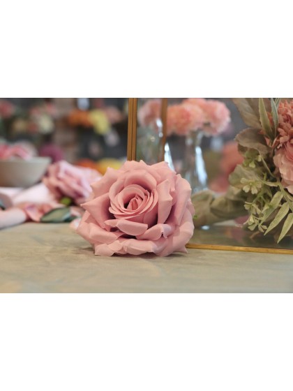 4 OLD PINK ROSE HEADS DIA 11CM X 6CM