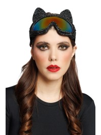 LUNETTES MASQUE DE SKI CHAT AVEC STRASS NOIR 18CM X 13CM