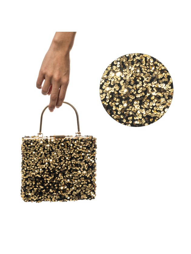 BLACK VELVET HANDBAG WITH GOLDEN SEQUINS 