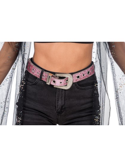 PINK GLITTER BELT WITH RHINESTONES BUCKLE 112CM X 3.8CM