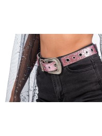 CEINTURE BOUCLE STRASS ET PAILLETTES ROSE 112CM X 3.8CM