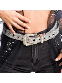 SILVER GLITTER BELT WITH RHINESTONES BUCKLE 112CM X 3.8CM