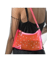 SAC A MAIN TRANSPARENT ROSE AVEC STRASS 25CM X 40CM X 6CM