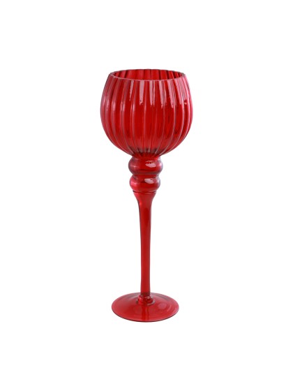KERZENHALTER GLAS KELCH ROT DIA 13CM X 35CM