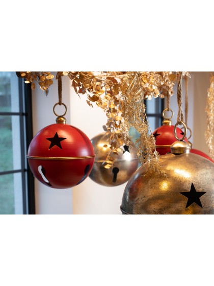 RED AND GOLD METAL BELL DIA 30CM X 38CM