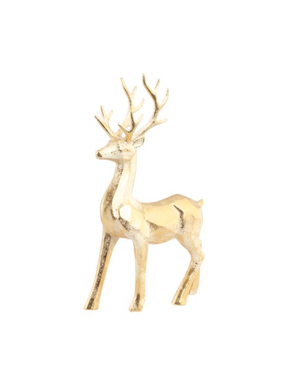 GOLDEN PLASTIC GEOMETRIC STANDING DEER 24CM X 9CM X 36CM