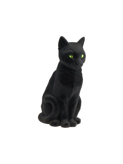 KATZE GEFLÖCKT SCHWARZ 16CM X 22CM X 34.5CM