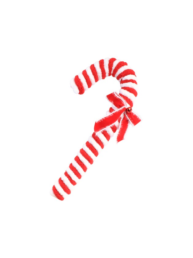 CANDY CANE FOURRURE AV NOEUD ET GRELOT CANDY STRIPES A SUSPENDRE 25CM X 6CM X 50CM