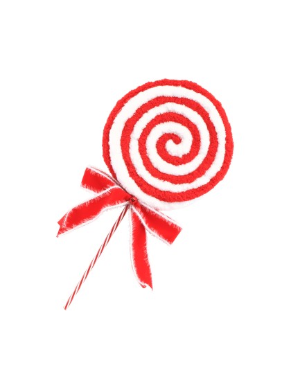 FUR LOLLIPOP W/ RIBBON AND BELL CANDY STRIPES 22CM X 4CM X 45CM