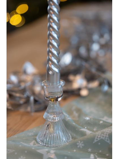 PORTE BOUGIE FLAMBEAU SAPIN VERRE TRANSPARENT DIA 6CM X 10CM