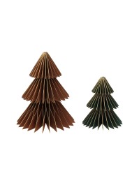 2 TANNEN PAPIER GEWAFFELT GRÜN/ BRAUN LISERE GOLD DIA 12CM X 15CM / DIA 8CM X 10CM