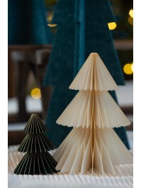 2 PAPER HONEYCOMB XMAS TREES GREEN/BROWN W/ GOLD BORDER DIA 12CM X 15CM / DIA 8CM X 10CM