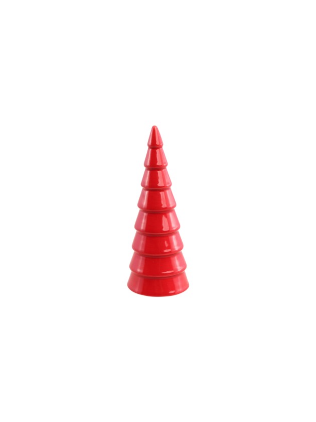 RED CERAMIC CONE SHAPE XMAS TREE DIA 5.8CM X 15.8CM