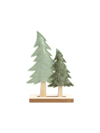 2 TANNEN FILZ GRÜN AUF HOLZSTÄNDER 13CM X 4CM X 21CM