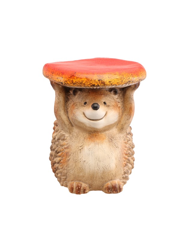 XL MAGNESIA STOOL HEDGEHOG WITH MUSHROOM 27.3CM X 26.2CM X 33CM