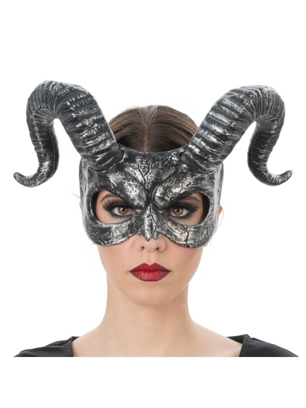 DEMI MASQUE CORNES ARGENT 38CM X 21CM X 18CM