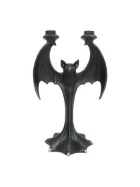 BLACK POLYRESIN BAT CANDLE HOLDER 21.5CM X 15.5CM X 34.8CM
