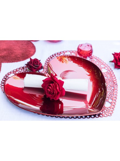 2 RONDS DE SERVIETTE ROSE ROUGE 6CM X 8CM X 8CM