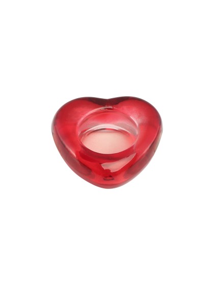 PHOTOPHORE VERRE FORME COEUR ROUGE 8CM X 8CM X 2.6CM