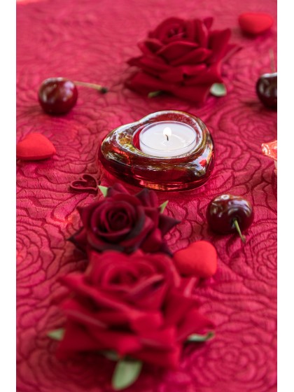 WINDLICHT GLAS FORM HERZ ROT 8CM X 8CM X 2.6CM