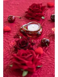 WINDLICHT GLAS FORM HERZ ROT 8CM X 8CM X 2.6CM