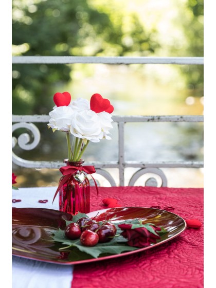 VASE GLAS ROT DEKO BAND HERZ DIA 5.5CM X 10.5CM