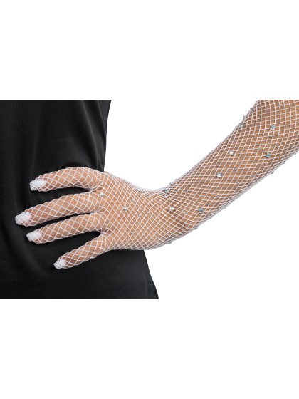 GANTS FILET BLANC AVEC STRASS TU - 45CM