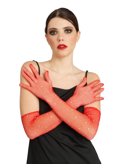 GANTS FILET ROUGE AVEC STRASS TU - 45CM