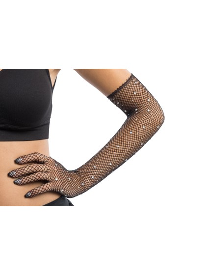 GANTS FILET NOIR AVEC STRASS TU - 45CM