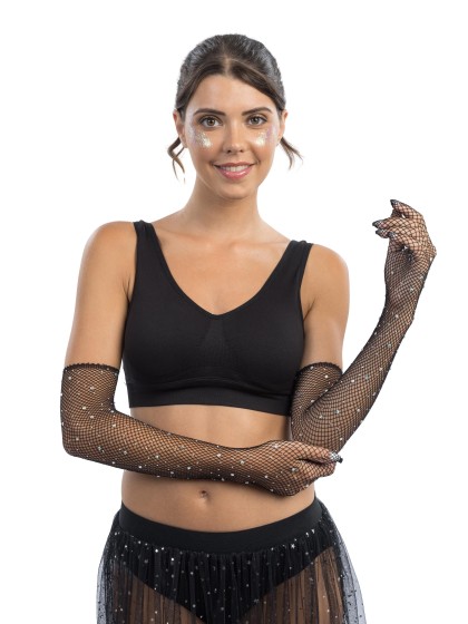 GANTS FILET NOIR AVEC STRASS TU - 45CM
