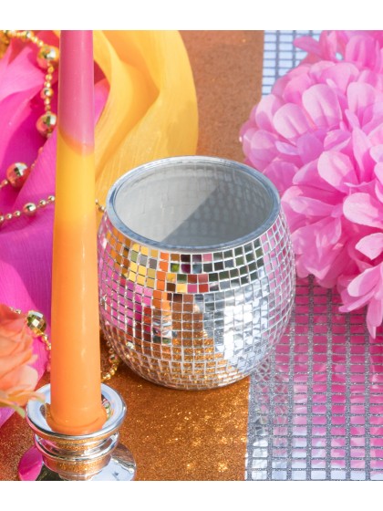 TOPF GLAS DISKOKUGEL SILBER DIA 10CM X 9CM