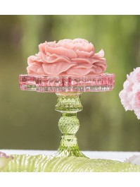 PINK/GREEN GLAZE GLASS CANDLE HOLDER ON BASE DIA 12CM X 11.5CM