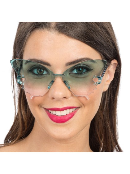 LUNETTES PLASTIQUE PAPILLON VERRES FUMES VERT 15CM X 15CM X 6.5CM