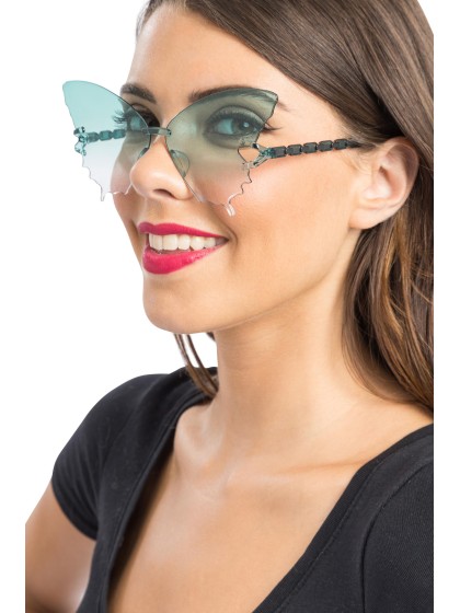 LUNETTES PLASTIQUE PAPILLON VERRES FUMES VERT 15CM X 15CM X 6.5CM