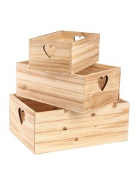 SET 3 HOLZKISTEN HOLZ HERZ 35X25X14CM/ 30X20X12.5CM/25X15X10CM